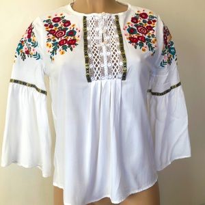 AVAILABLE by Angela Fashion, embroidered blouse L